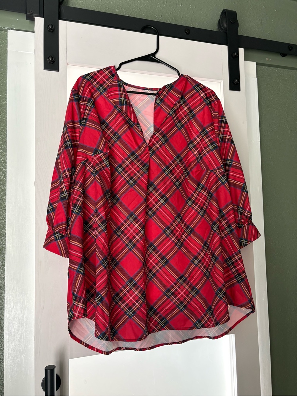 Red Plaid V-Neck Tunic Top